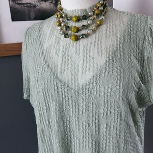 NWT RW&CO. mesh top XL light green New, lined, short sleeves